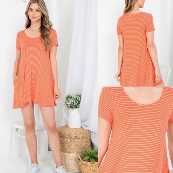Ginger G Dresses & Skirts - Ginger G - Coral with White Stripes Mini Dress
